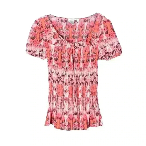 Como Vintage Tops - Como Vintage Ruched Pink Paisley Pattern Blouse